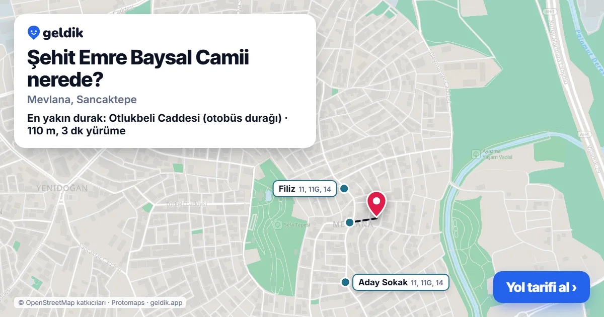 Şehit Emre Baysal Camii nerede: haritada konumu ve en yakın duraklar, yürüme süreleriyle