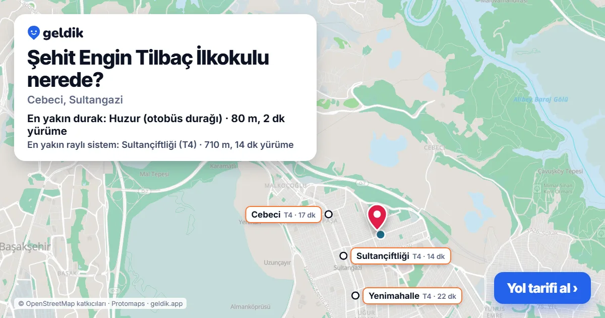 Where is Şehit Engin Tilbaç İlkokulu: map with its location and the nearest stops, with walking times