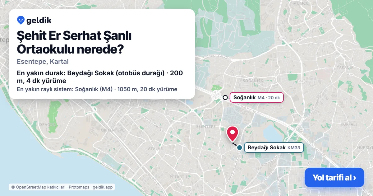 Şehit Er Serhat Şanlı Ortaokulu nerede: haritada konumu ve en yakın duraklar, yürüme süreleriyle