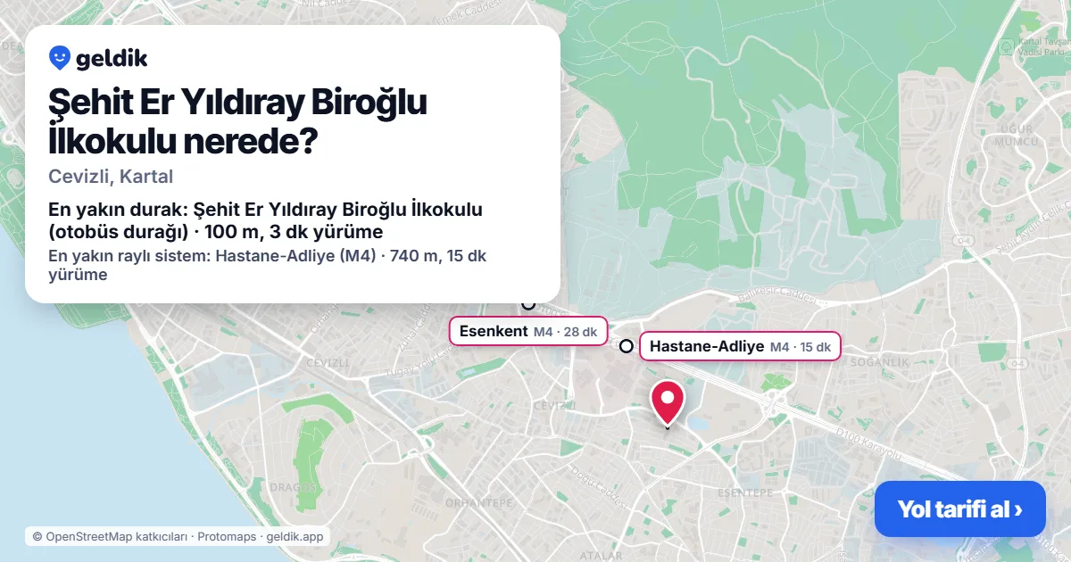 Şehit Er Yıldıray Biroğlu İlkokulu nerede: haritada konumu ve en yakın duraklar, yürüme süreleriyle