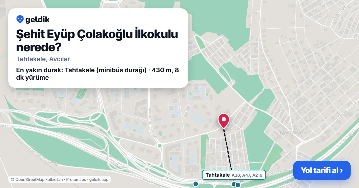 Where is Şehit Eyüp Çolakoğlu İlkokulu: map with its location and the nearest stops, with walking times
