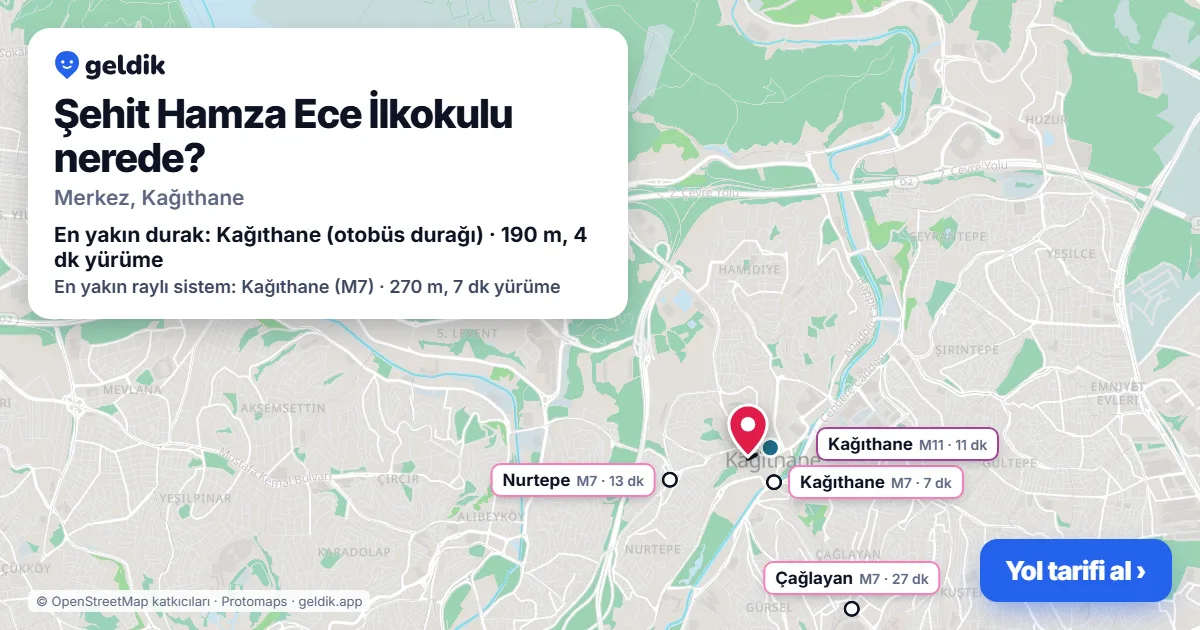 Şehit Hamza Ece İlkokulu nerede: haritada konumu ve en yakın duraklar, yürüme süreleriyle