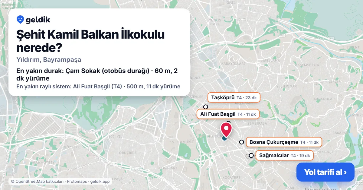 Where is Şehit Kamil Balkan İlkokulu: map with its location and the nearest stops, with walking times