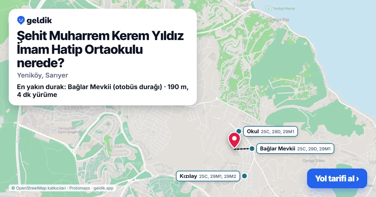 Where is Şehit Muharrem Kerem Yıldız İmam Hatip Ortaokulu: map with its location and the nearest stops, with walking times