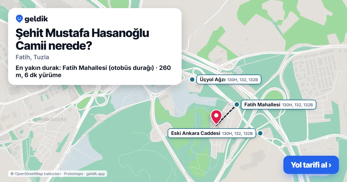 Şehit Mustafa Hasanoğlu Camii nerede: haritada konumu ve en yakın duraklar, yürüme süreleriyle