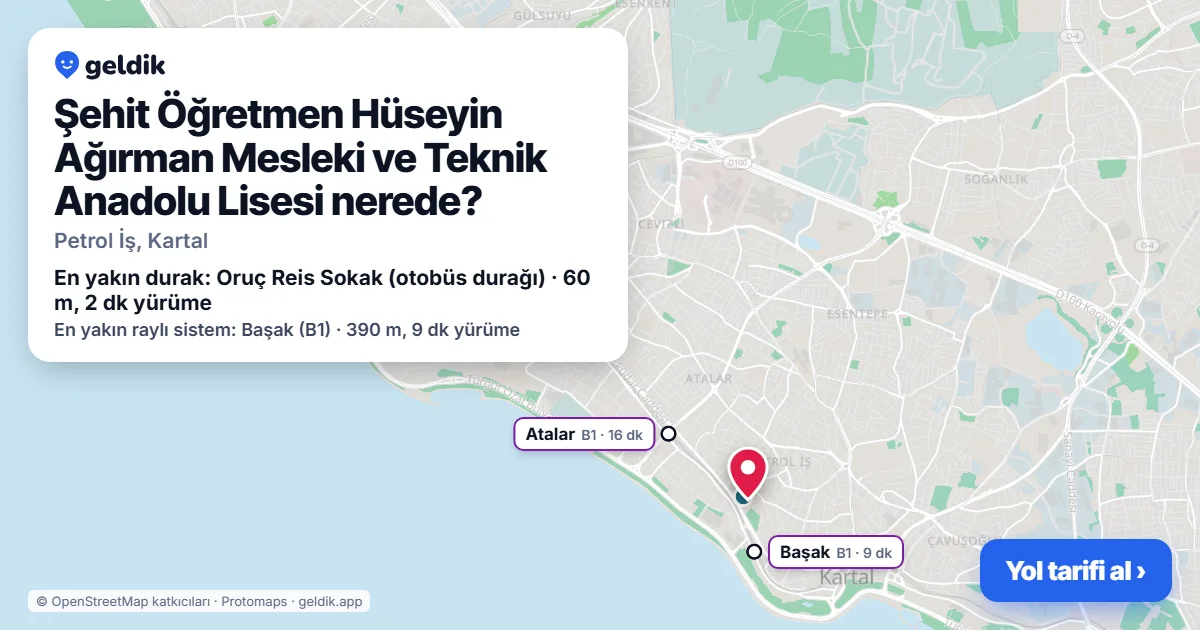 Şehit Öğretmen Hüseyin Ağırman Mesleki ve Teknik Anadolu Lisesi nerede: haritada konumu ve en yakın duraklar, yürüme süreleriyle