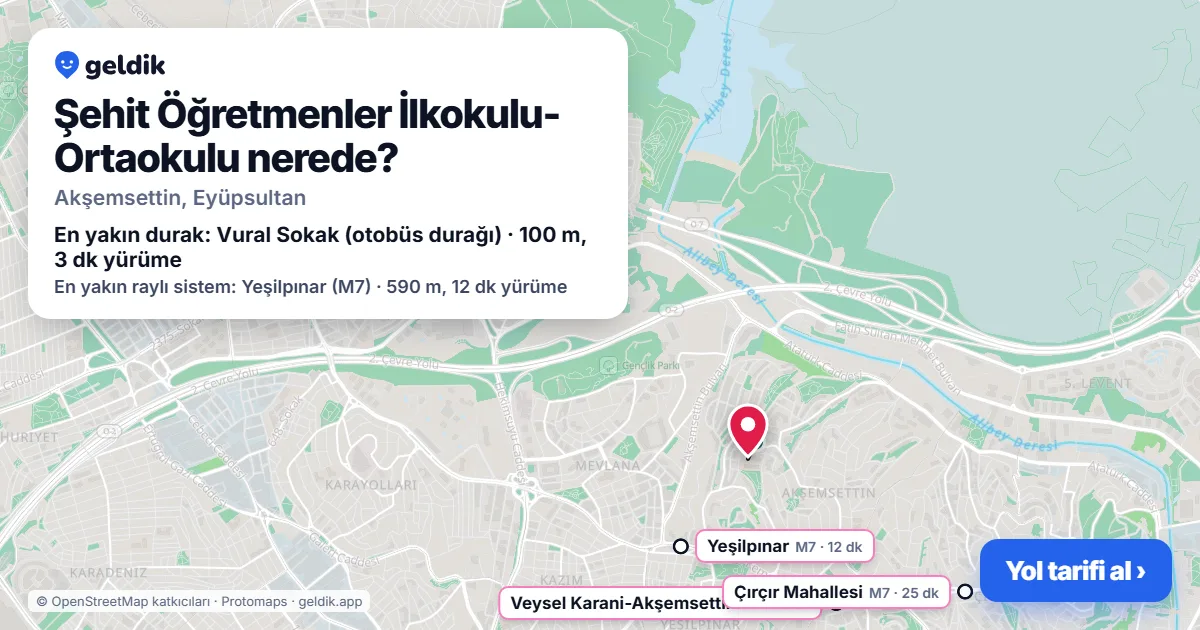 Where is Şehit Öğretmenler İlkokulu-Ortaokulu: map with its location and the nearest stops, with walking times