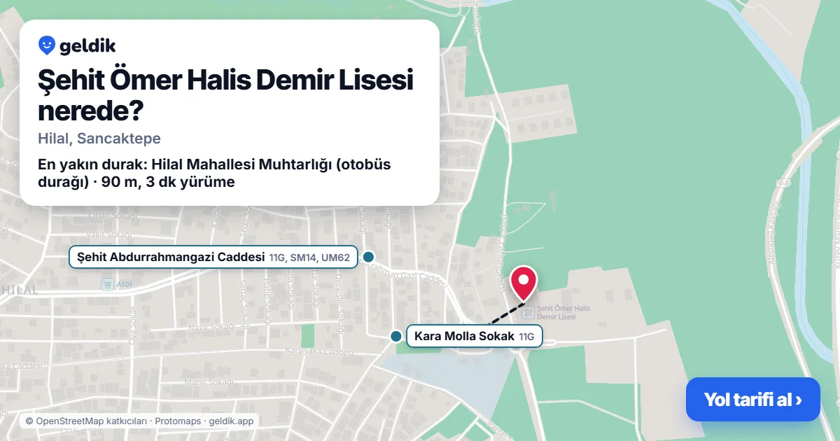 Where is Şehit Ömer Halis Demir Lisesi: map with its location and the nearest stops, with walking times