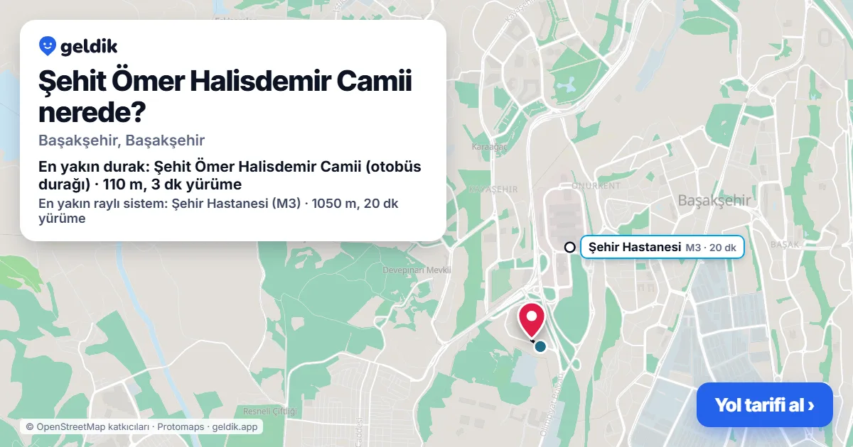 Şehit Ömer Halisdemir Camii nerede: haritada konumu ve en yakın duraklar, yürüme süreleriyle