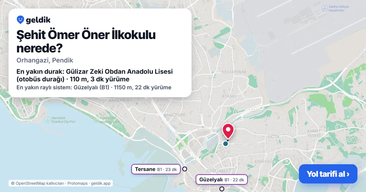 Şehit Ömer Öner İlkokulu nerede: haritada konumu ve en yakın duraklar, yürüme süreleriyle