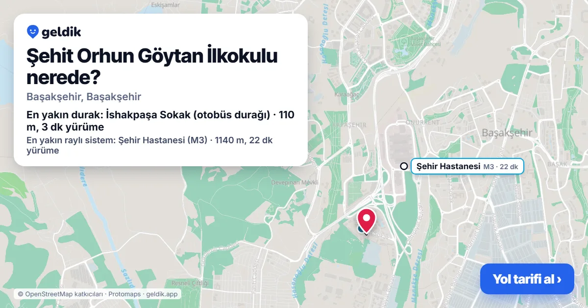 Şehit Orhun Göytan İlkokulu nerede: haritada konumu ve en yakın duraklar, yürüme süreleriyle