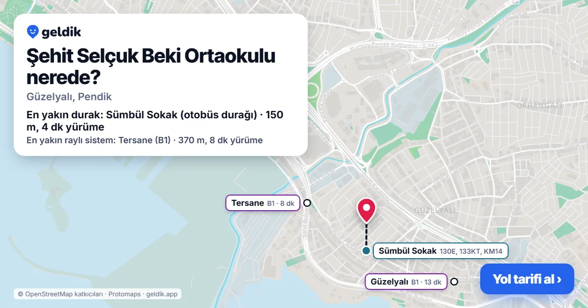 Where is Şehit Selçuk Beki Ortaokulu: map with its location and the nearest stops, with walking times