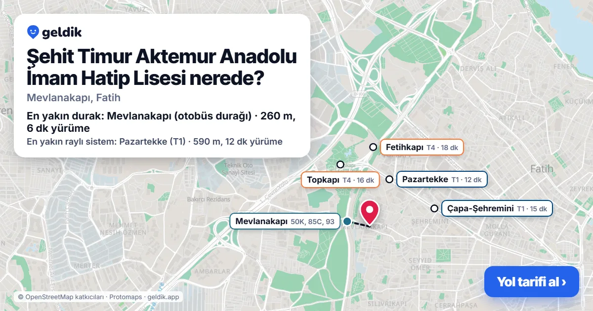 Where is Şehit Timur Aktemur Anadolu İmam Hatip Lisesi: map with its location and the nearest stops, with walking times