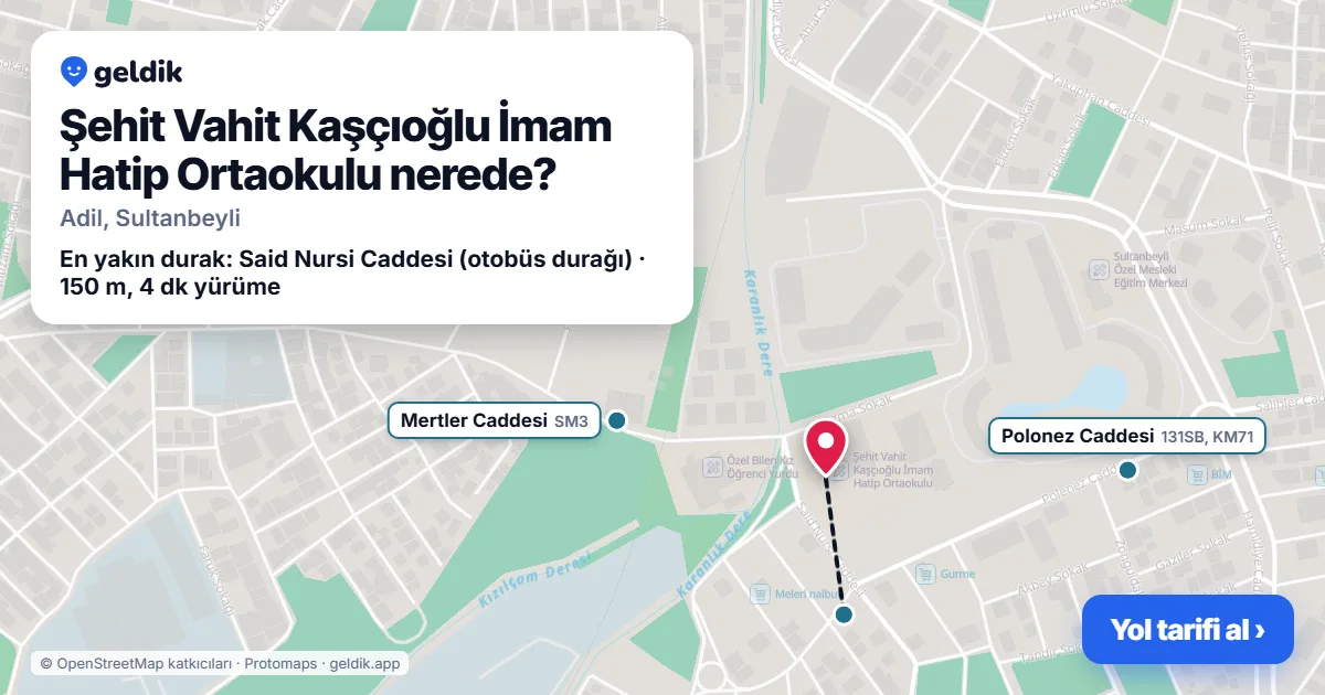 Where is Şehit Vahit Kaşçıoğlu İmam Hatip Ortaokulu: map with its location and the nearest stops, with walking times