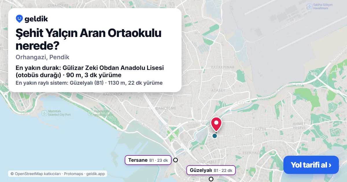 Where is Şehit Yalçın Aran Ortaokulu: map with its location and the nearest stops, with walking times