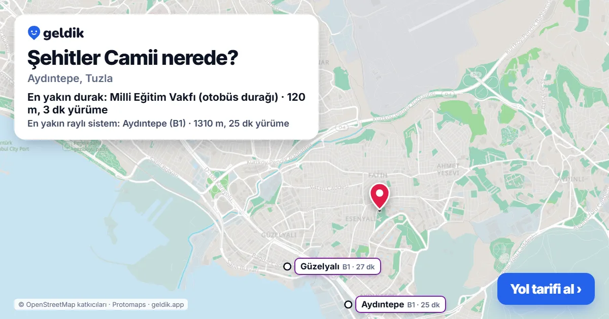 Şehitler Camii nerede: haritada konumu ve en yakın duraklar, yürüme süreleriyle