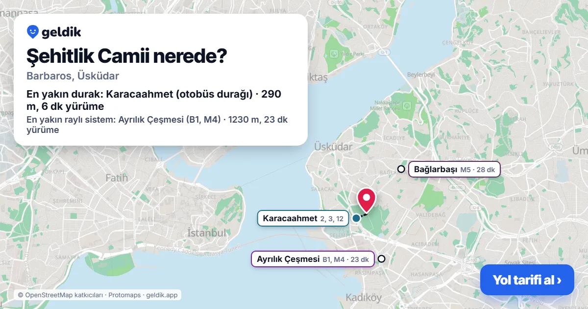 Where is Şehitlik Camii: map with its location and the nearest stops, with walking times