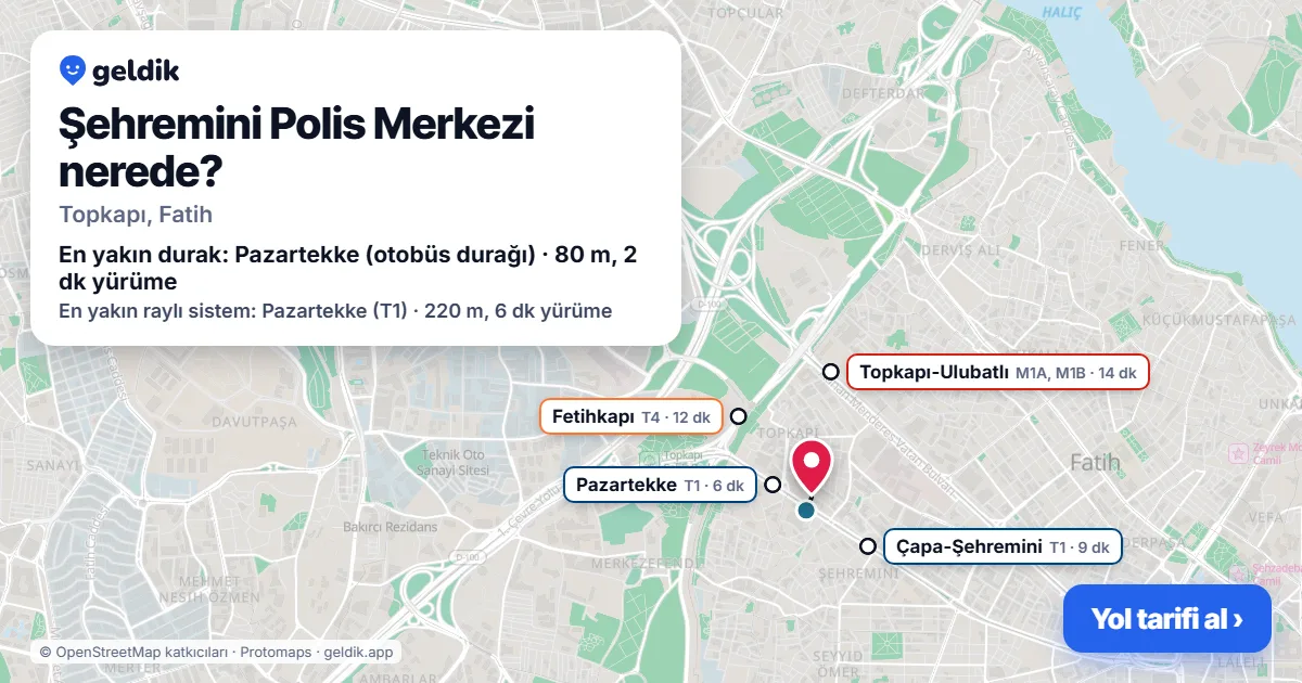 Where is Şehremini Polis Merkezi: map with its location and the nearest stops, with walking times
