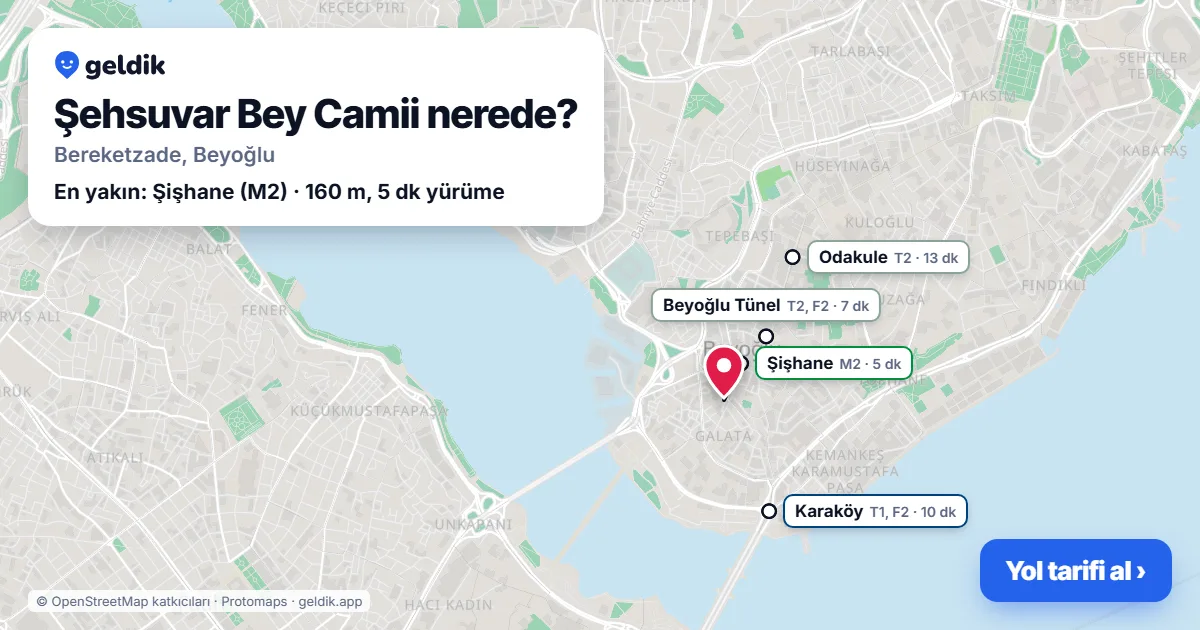 Şehsuvar Bey Camii nerede: haritada konumu ve en yakın duraklar, yürüme süreleriyle