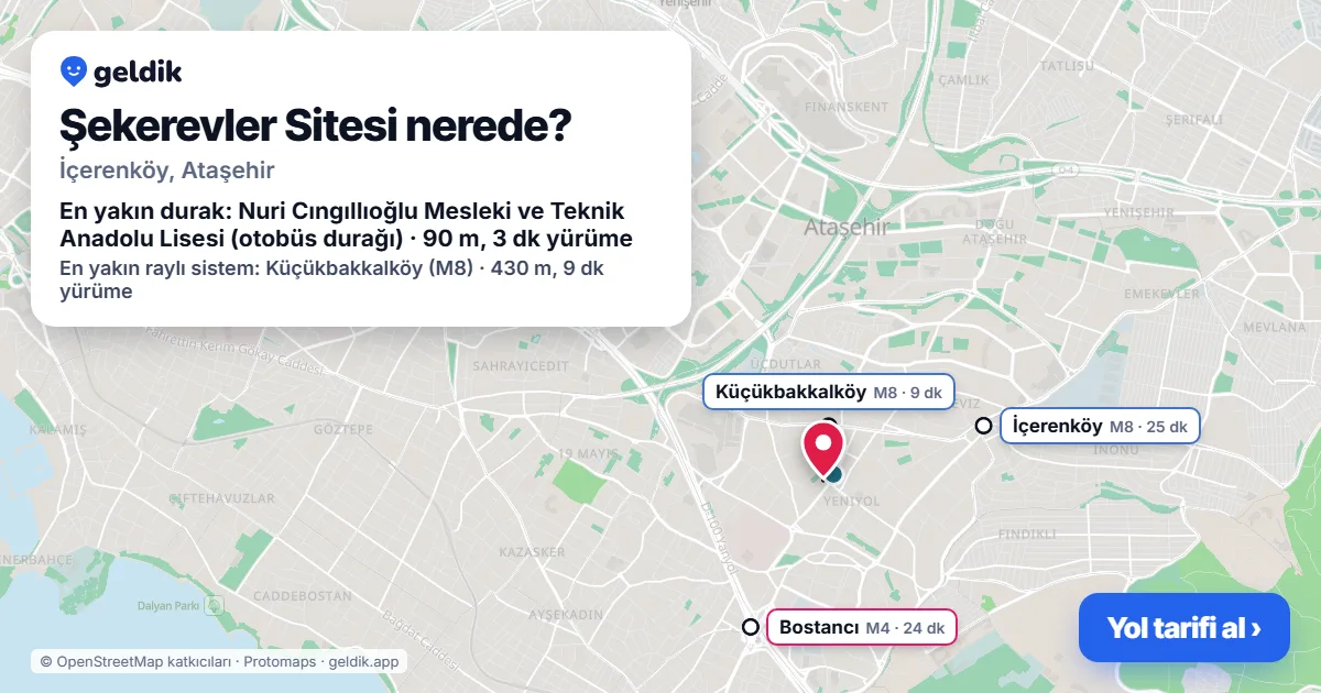 Şekerevler Sitesi nerede: haritada konumu ve en yakın duraklar, yürüme süreleriyle