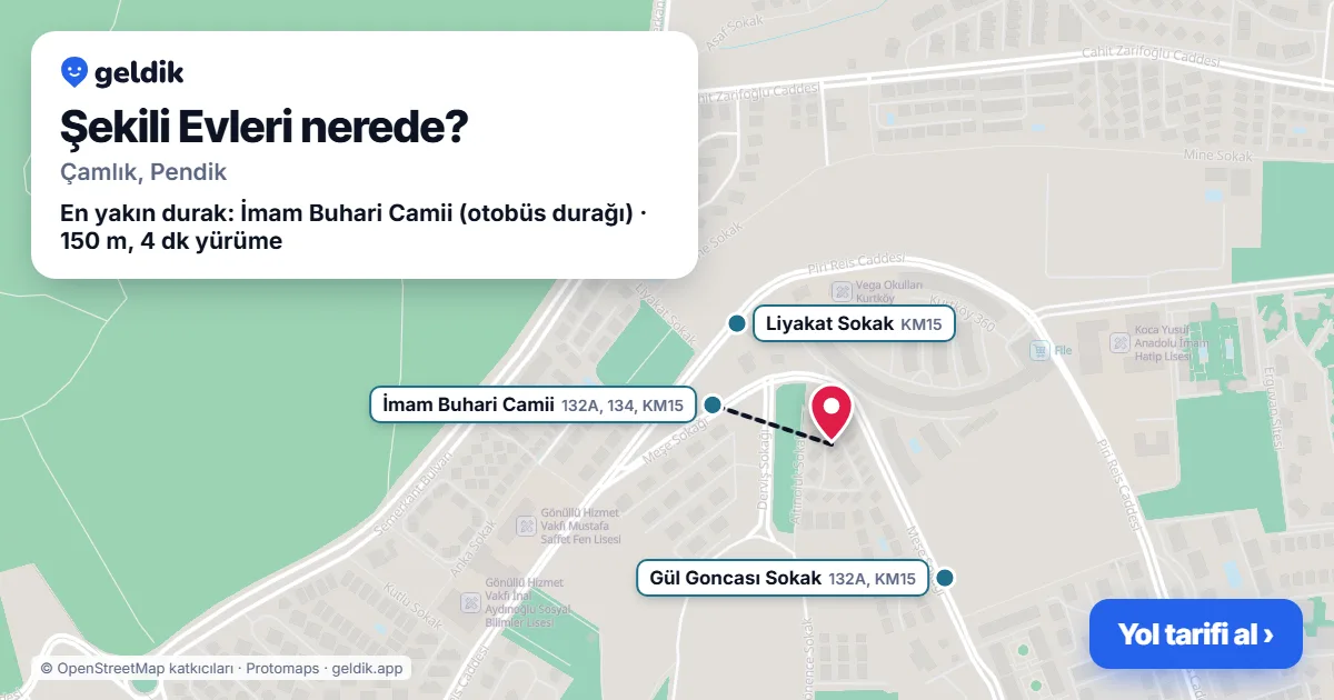 Şekili Evleri nerede: haritada konumu ve en yakın duraklar, yürüme süreleriyle