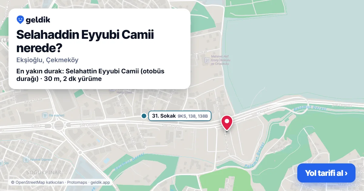 Selahaddin Eyyubi Camii nerede: haritada konumu ve en yakın duraklar, yürüme süreleriyle