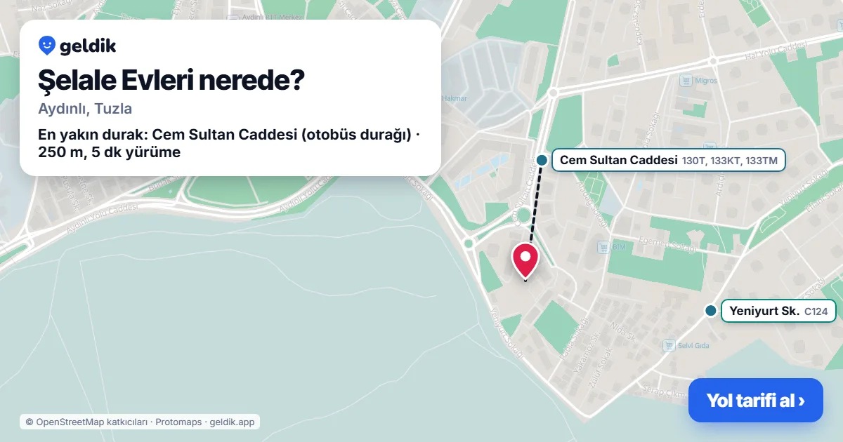 Where is Şelale Evleri: map with its location and the nearest stops, with walking times