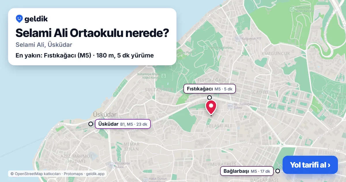 Selami Ali Ortaokulu nerede: haritada konumu ve en yakın duraklar, yürüme süreleriyle