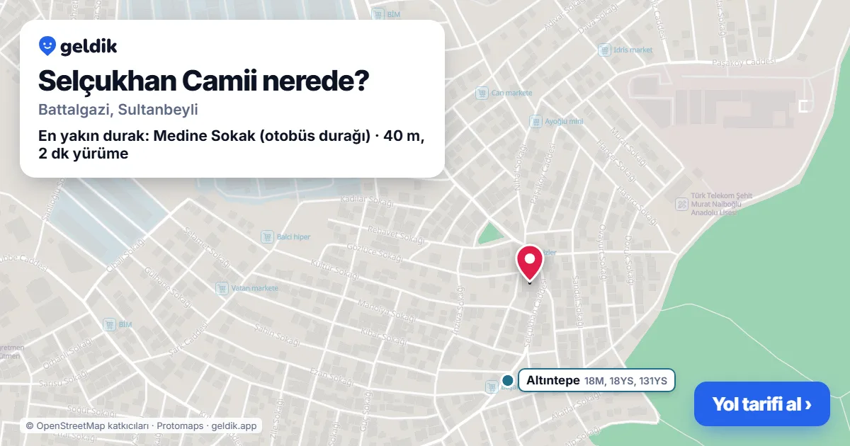Where is Selçukhan Camii: map with its location and the nearest stops, with walking times