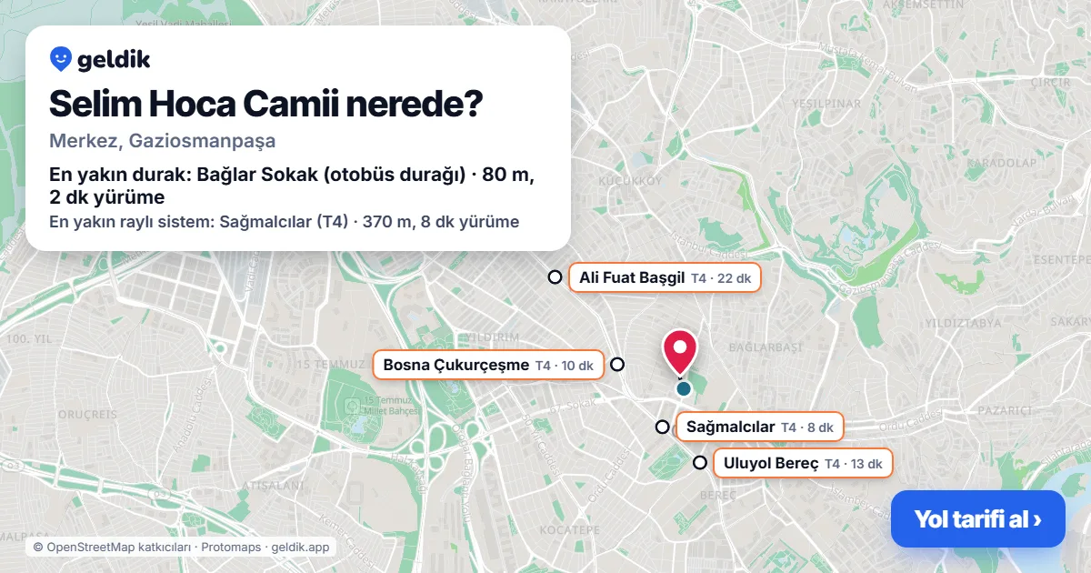 Where is Selim Hoca Camii: map with its location and the nearest stops, with walking times