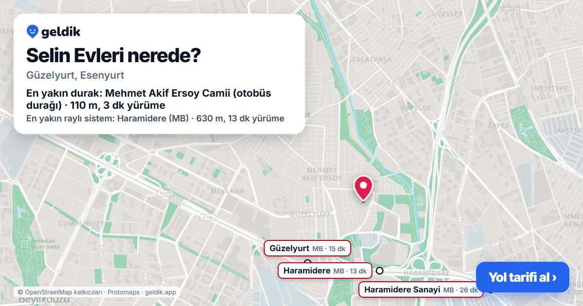 Where is Selin Evleri: map with its location and the nearest stops, with walking times