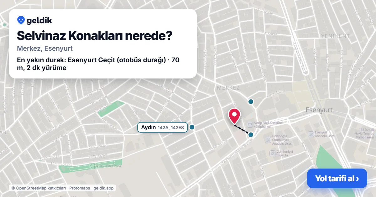 Selvinaz Konakları nerede: haritada konumu ve en yakın duraklar, yürüme süreleriyle