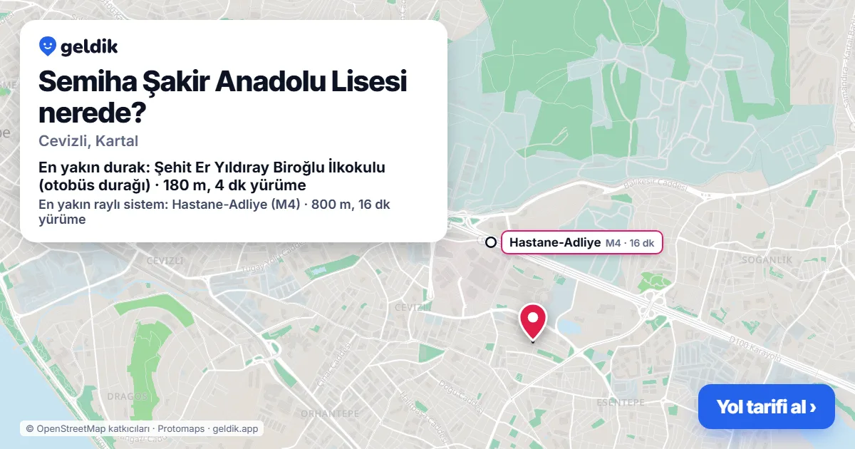 Semiha Şakir Anadolu Lisesi nerede: haritada konumu ve en yakın duraklar, yürüme süreleriyle