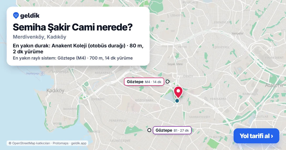 Semiha Şakir Cami nerede: haritada konumu ve en yakın duraklar, yürüme süreleriyle
