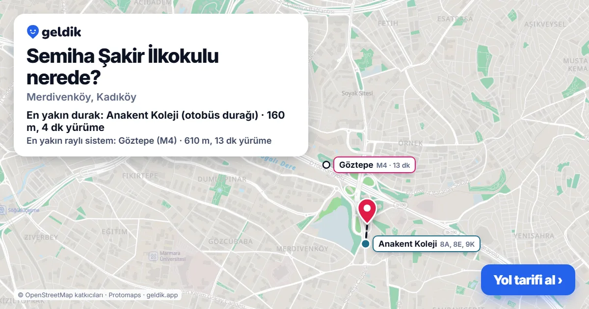 Where is Semiha Şakir İlkokulu: map with its location and the nearest stops, with walking times