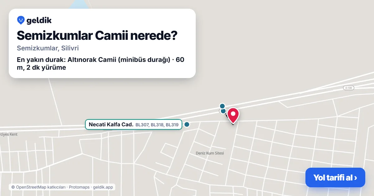 Semizkumlar Camii nerede: haritada konumu ve en yakın duraklar, yürüme süreleriyle