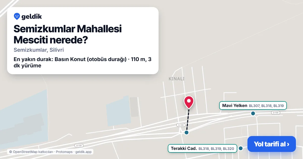 Where is Semizkumlar Mahallesi Mesciti: map with its location and the nearest stops, with walking times