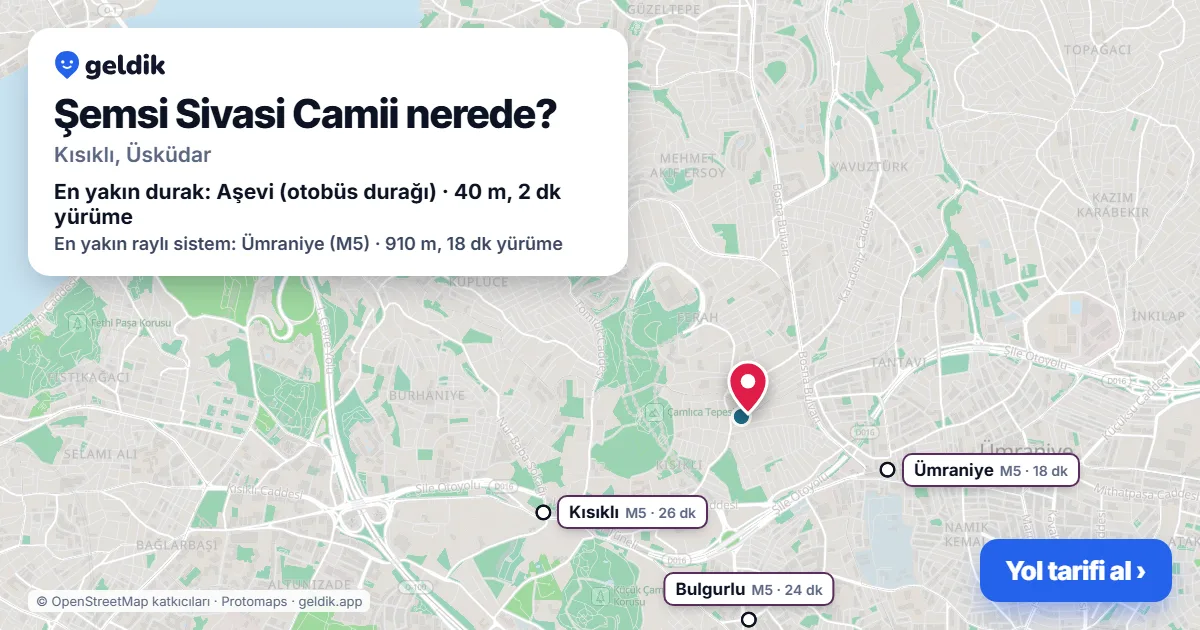 Where is Şemsi Sivasi Camii: map with its location and the nearest stops, with walking times