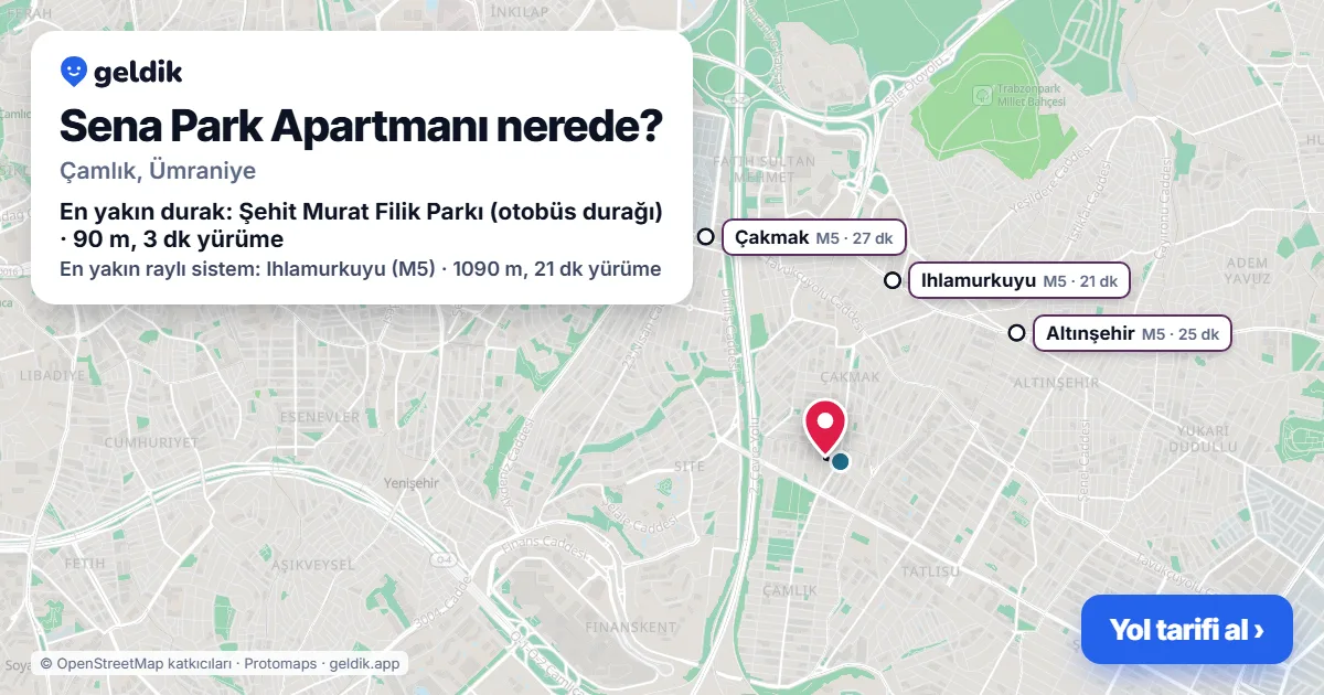 Where is Sena Park Apartmanı: map with its location and the nearest stops, with walking times