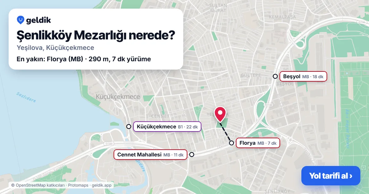 Şenlikköy Mezarlığı nerede: haritada konumu ve en yakın duraklar, yürüme süreleriyle