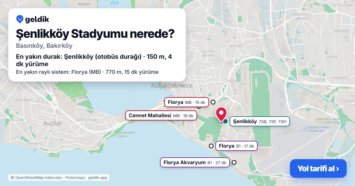 Şenlikköy Stadyumu nerede: haritada konumu ve en yakın duraklar, yürüme süreleriyle