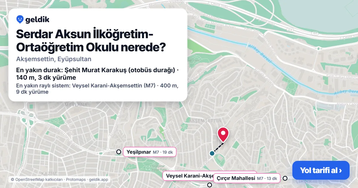 Serdar Aksun İlköğretim-Ortaöğretim Okulu nerede: haritada konumu ve en yakın duraklar, yürüme süreleriyle