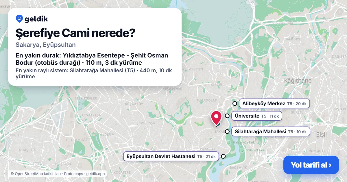 Şerefiye Cami nerede: haritada konumu ve en yakın duraklar, yürüme süreleriyle