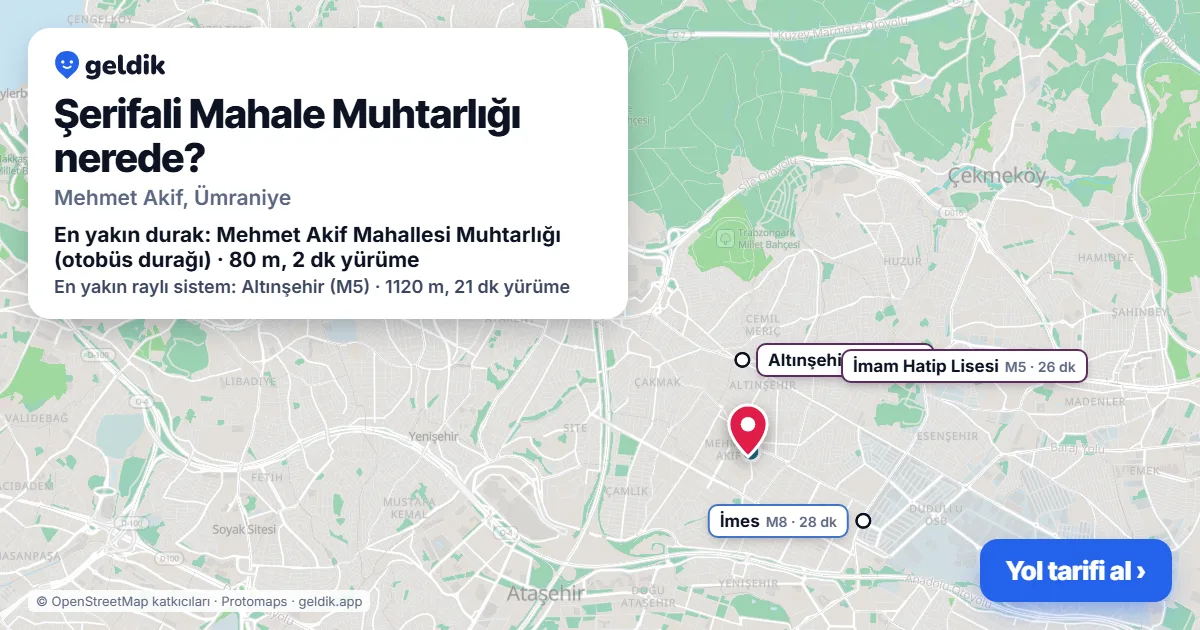 Şerifali Mahale Muhtarlığı nerede: haritada konumu ve en yakın duraklar, yürüme süreleriyle