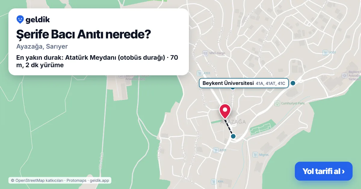 Şerife Bacı Anıtı nerede: haritada konumu ve en yakın duraklar, yürüme süreleriyle
