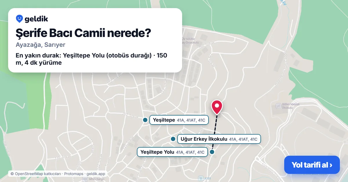 Where is Şerife Bacı Camii: map with its location and the nearest stops, with walking times