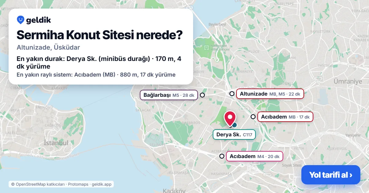 Sermiha Konut Sitesi nerede: haritada konumu ve en yakın duraklar, yürüme süreleriyle