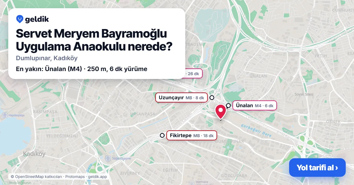 Servet Meryem Bayramoğlu Uygulama Anaokulu nerede: haritada konumu ve en yakın duraklar, yürüme süreleriyle