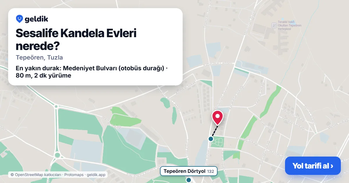 Sesalife Kandela Evleri nerede: haritada konumu ve en yakın duraklar, yürüme süreleriyle