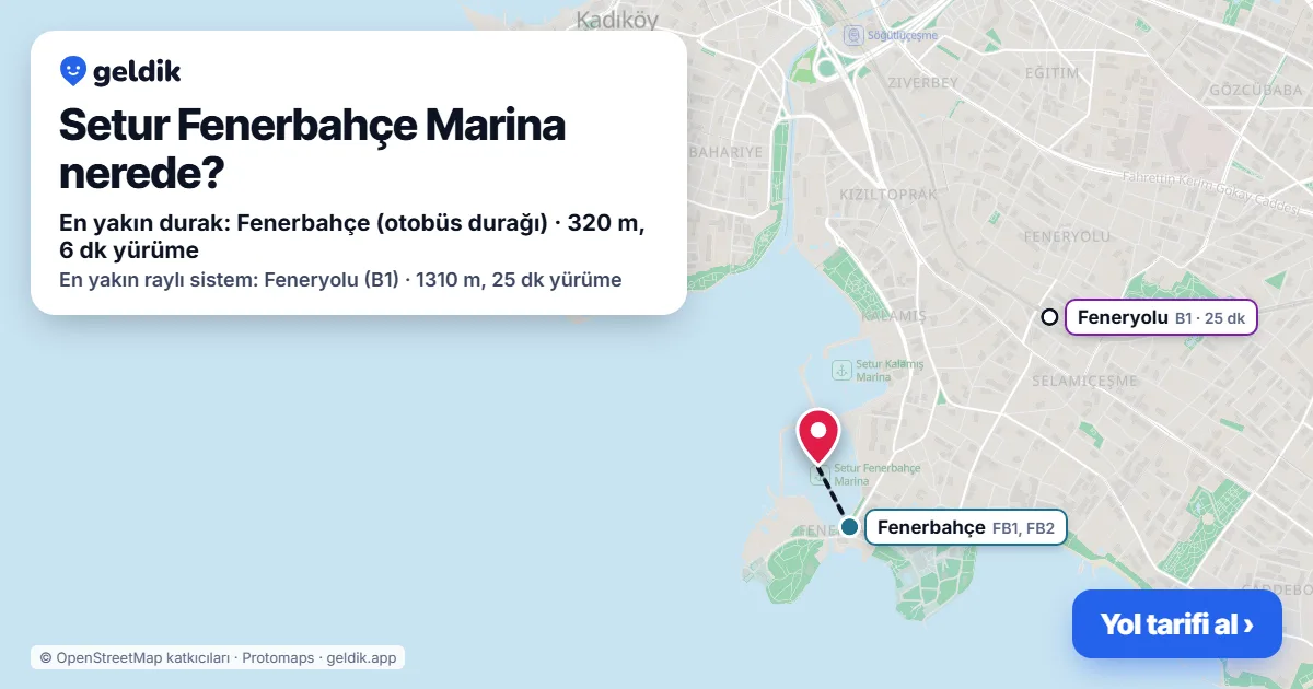 Where is Setur Fenerbahçe Marina: map with its location and the nearest stops, with walking times